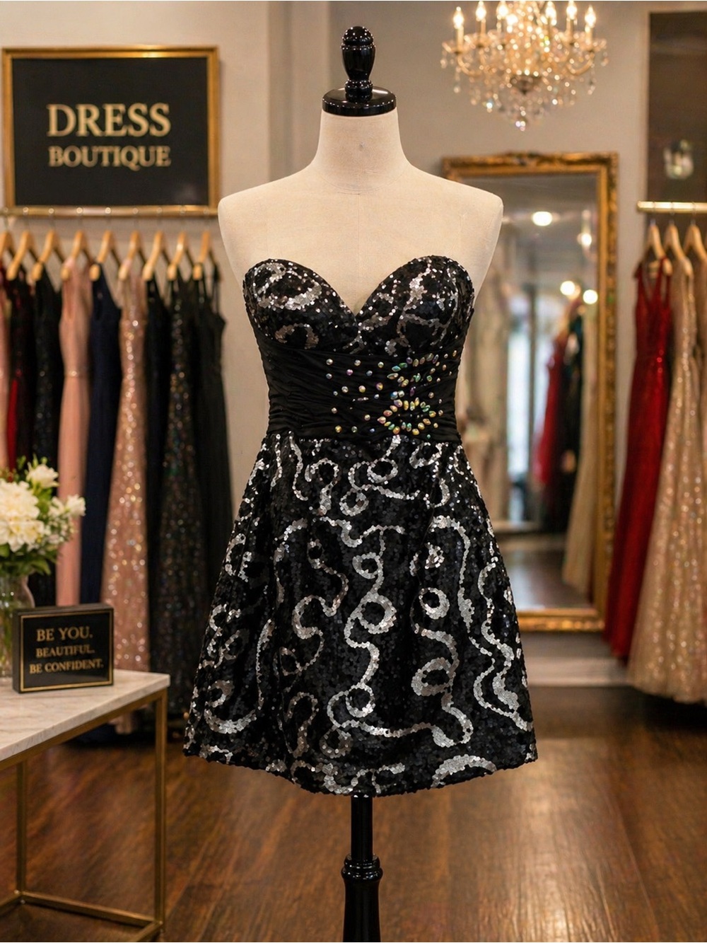 CLEARANCE Strapless Sequin Cocktail Dress – Size 4
